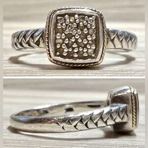 Vintage Designer Effy Sterling Silver & 18K Gold Pave Diamond Ring, Size 7